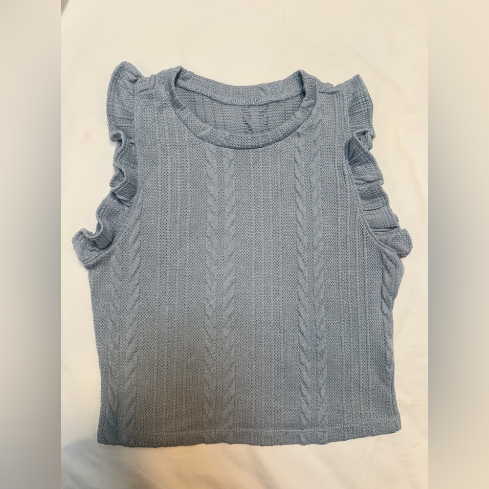 Blue Ruffled Knit Sweater - Picture 3 of 7